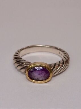 David Yurman Amethyst Noblesse Ring- sterling silver & 18k gold- retired piece